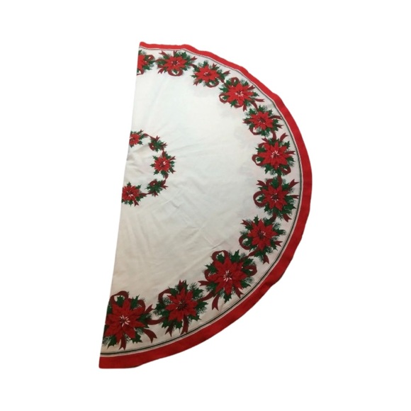 Poinsettia Round Tablecloth Christmas Cotton Blend Vintage - Picture 3 of 11